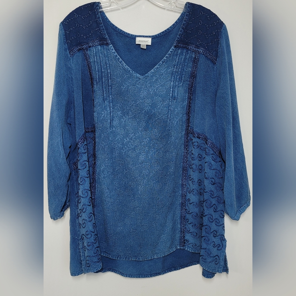 AVENUE V-Neck Indigo Blue Blouse 18/20